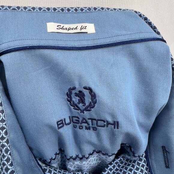 Bugatchi Uomo Shaped Fit Blue Long Sleeve Button-Down Shirt 100% Cotton Mens Siz - Picture 4 of 7